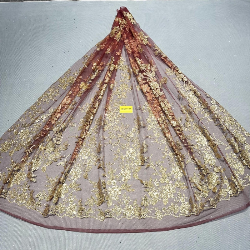 Embroidery Net Dress - 10 Yards Red Fadhion Design Africa