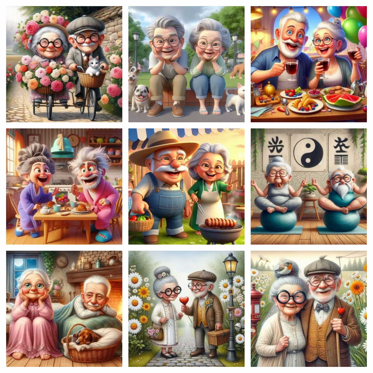 Embroidery Ideas - Cartoon Happy Old Couple 5D Full