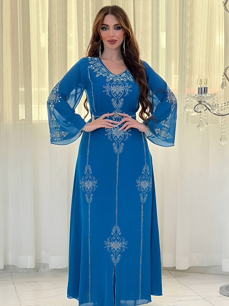 Embroidery Arabic - Eid Jalabiya Muslim Abaya Party Dress