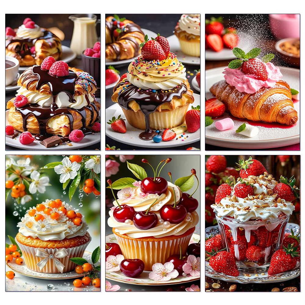Embroidery Kitchen - Delicious Cupcake Diamond Painting Strawberry Dessert