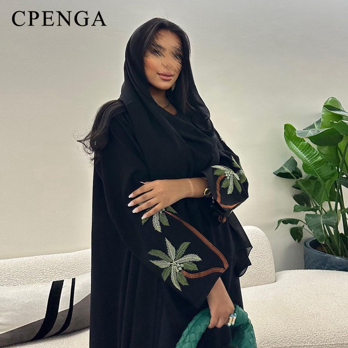 Embroidery Arabic - Eid Ramadan Black Muslim Modest Dress