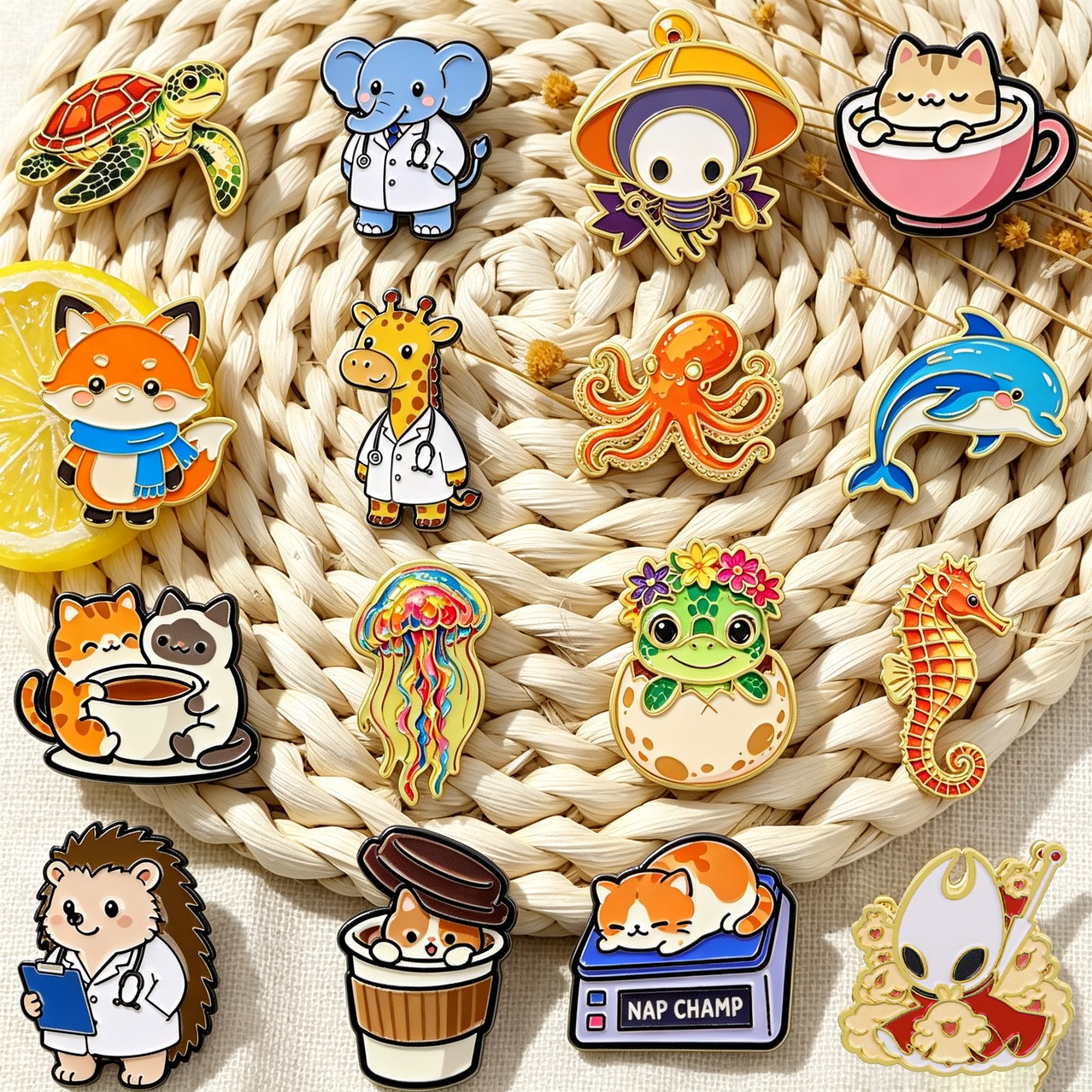 Embroidery Illustration - Game Figure Enamel Pin Cartoon Animals