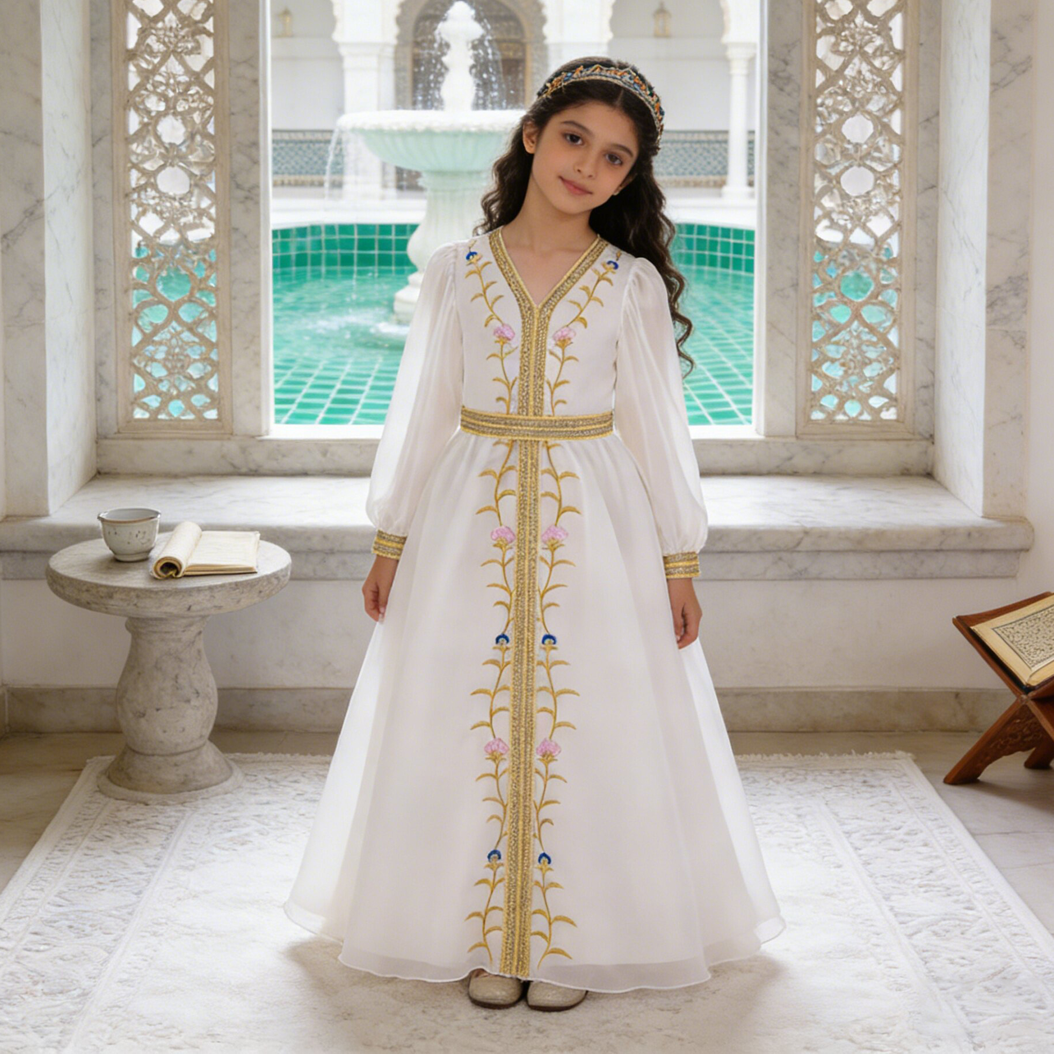 Embroidery Arabic - Flower Ramadan Muslim Party Girl Dress
