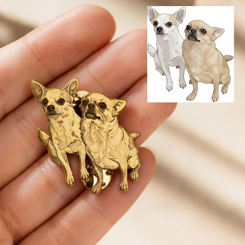 Embroidery Illustration - Custom Engrave Pet Photo Pins Personalized