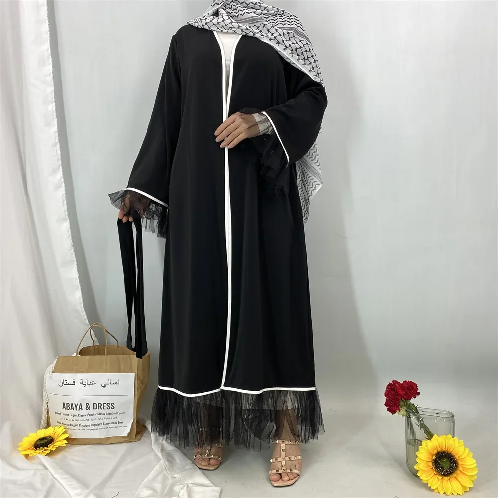 Embroidery Arabic - Dubai Lace Open Kimono Dress Abaya