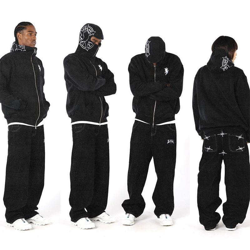 Embroidery On Jeans - Embroidery Graphic Streetwear Hoodie Y2K Harajuku