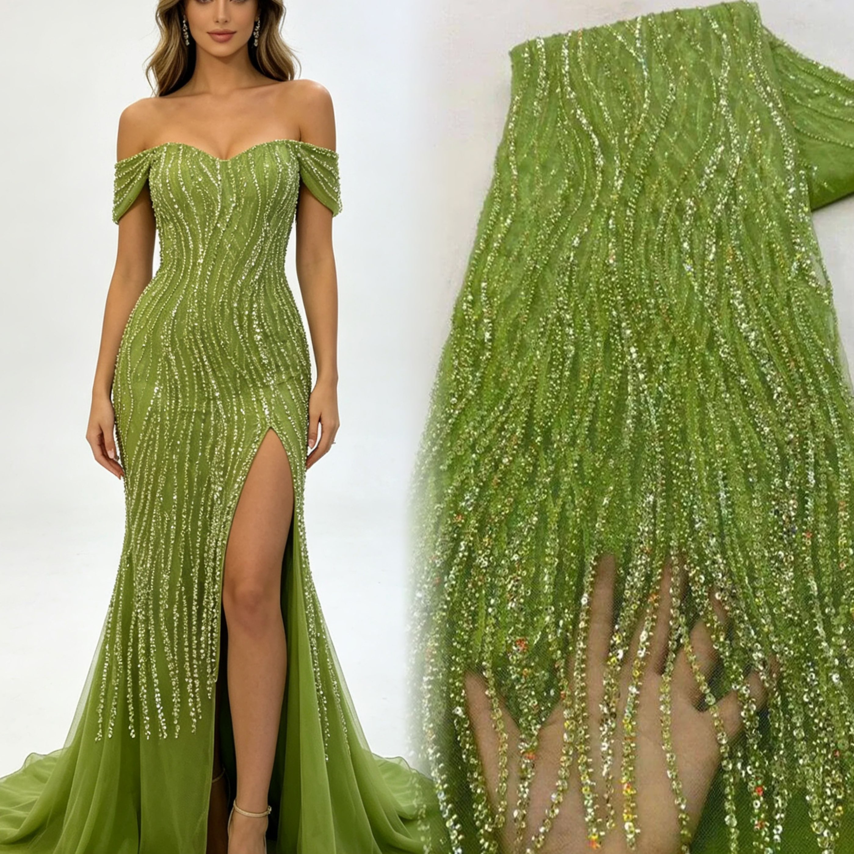 Gold Color Africa Embroidered  - مراجعة Embroidery Net Dress وسعره