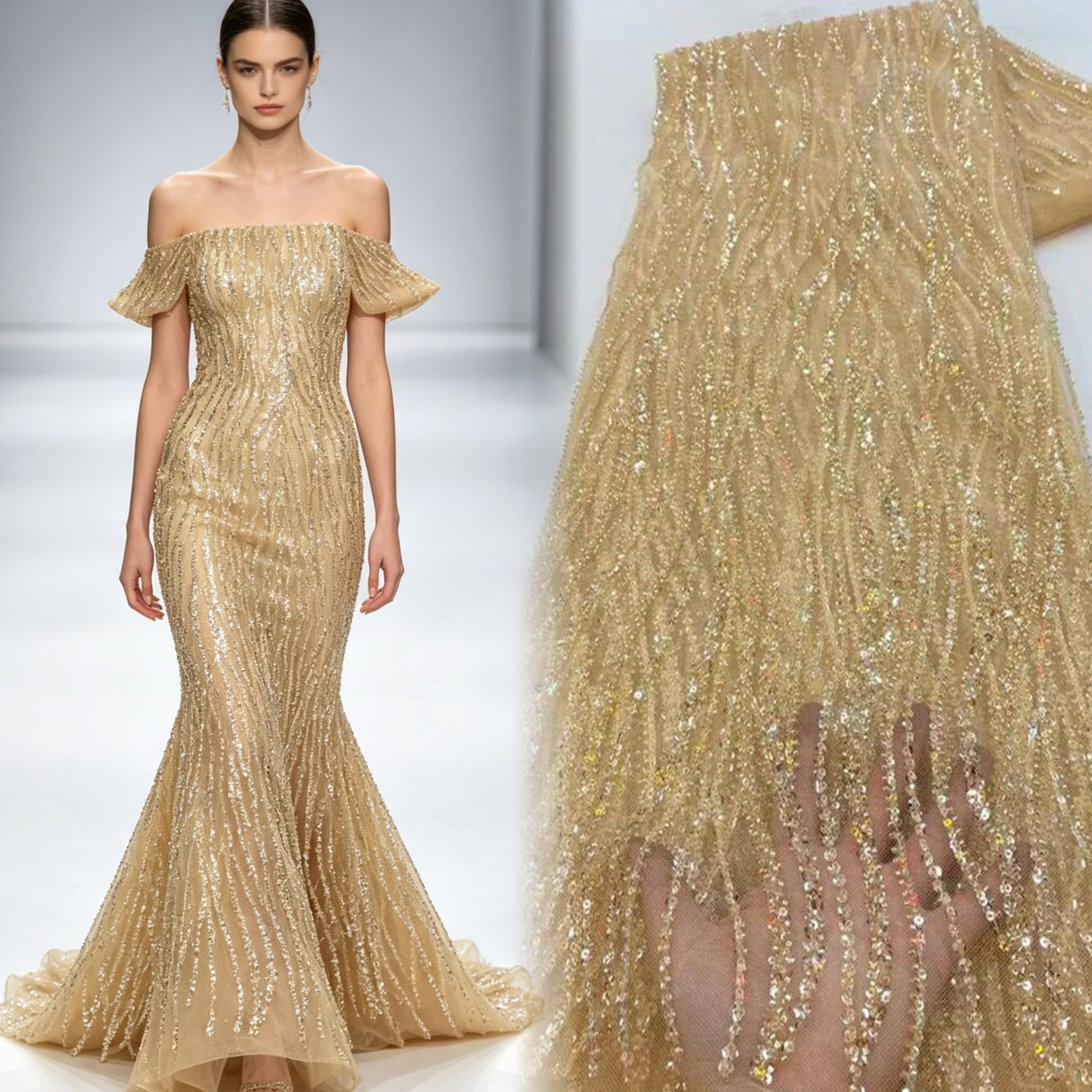 Gold Color Africa Embroidered  - مراجعة Embroidery Net Dress وسعره