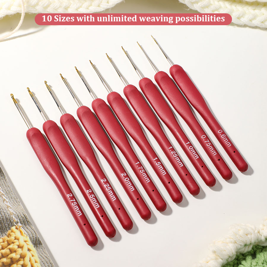 10pcs Red Crochet Set Kit Sili - مراجعة Embroidery Needle وسعره