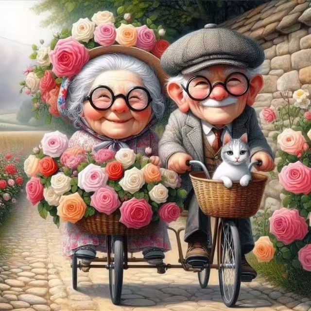 Cartoon Happy Old Couple 5D Fu - مراجعة Embroidery Ideas وسعره
