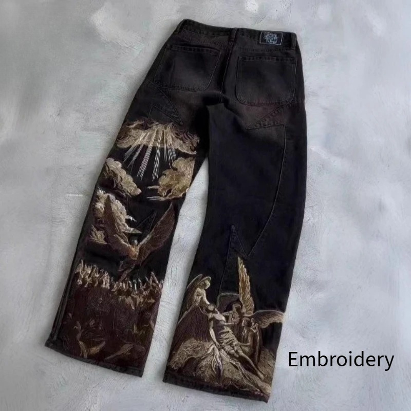 Mens Jeans Harajuku Y2K Street - مراجعة Embroidery On Jeans وسعره