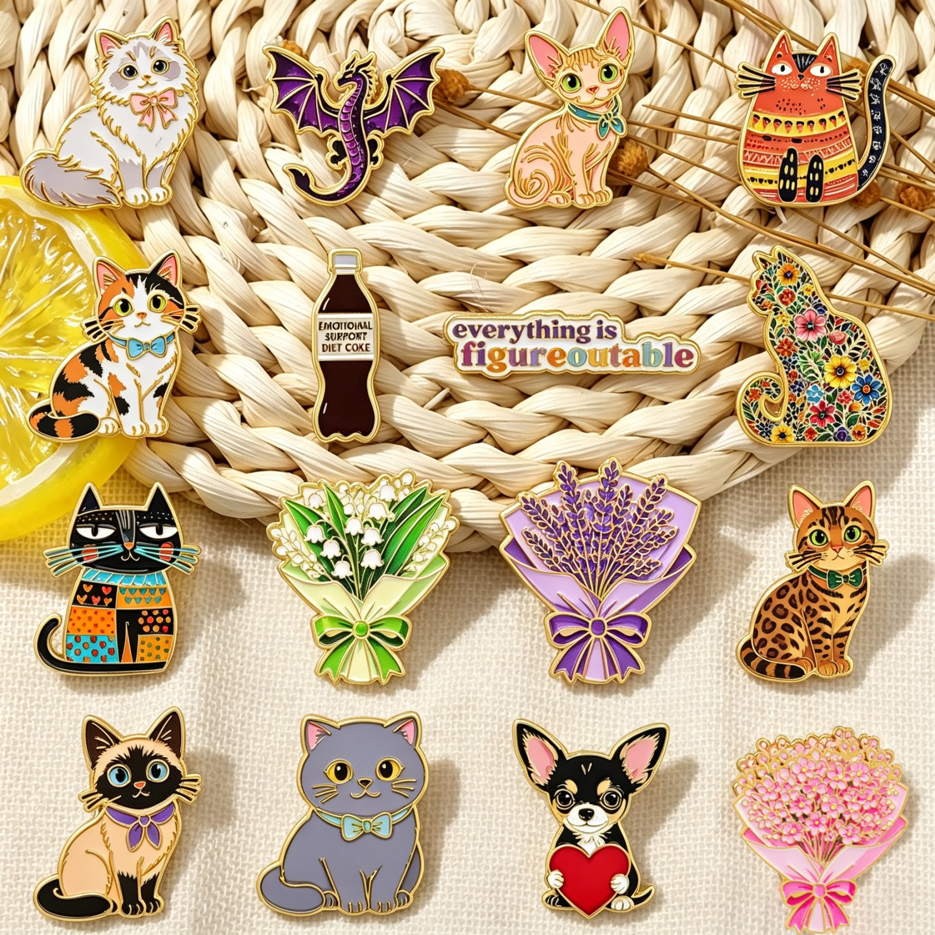Flowers Enamel Pin Cartoon Cat - مراجعة Embroidery Illustration وسعره