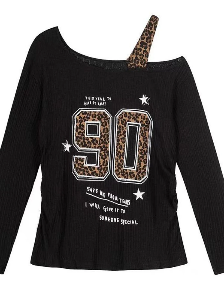 Y2K Patchwork Leopard Print T- - مراجعة Embroidery Shirt وسعره