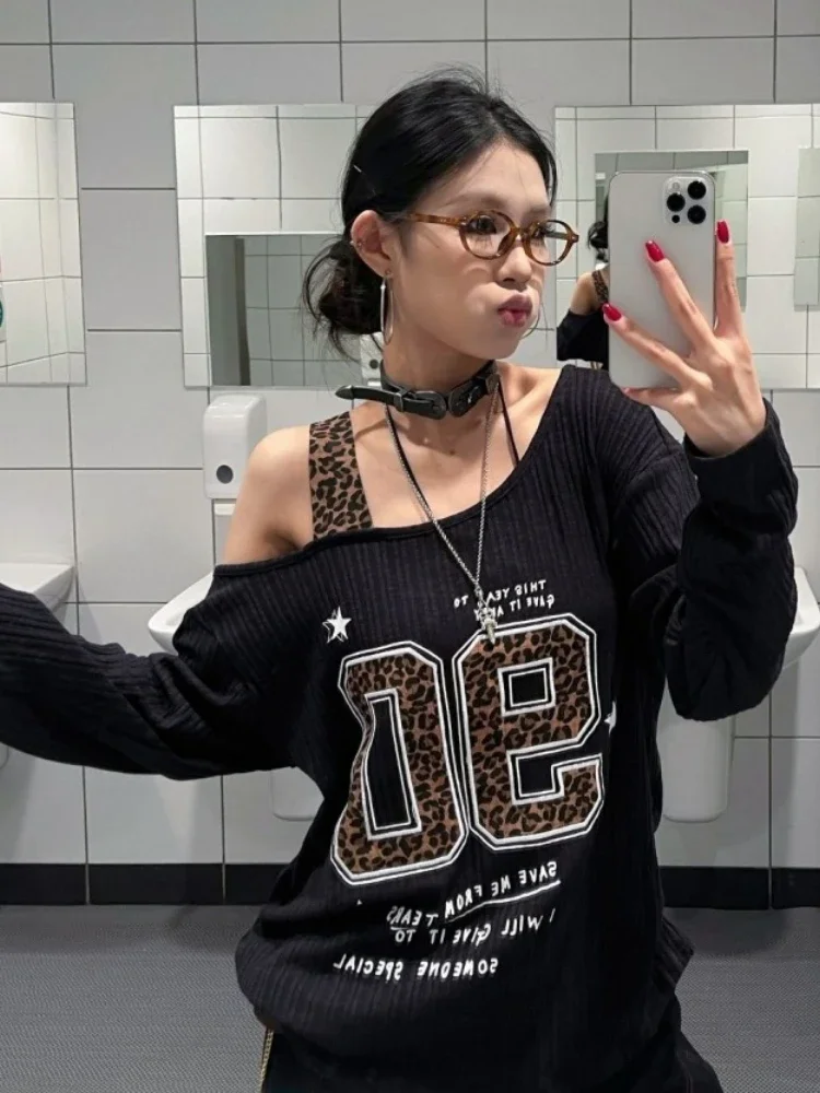 Y2K Patchwork Leopard Print T- - مراجعة Embroidery Shirt وسعره