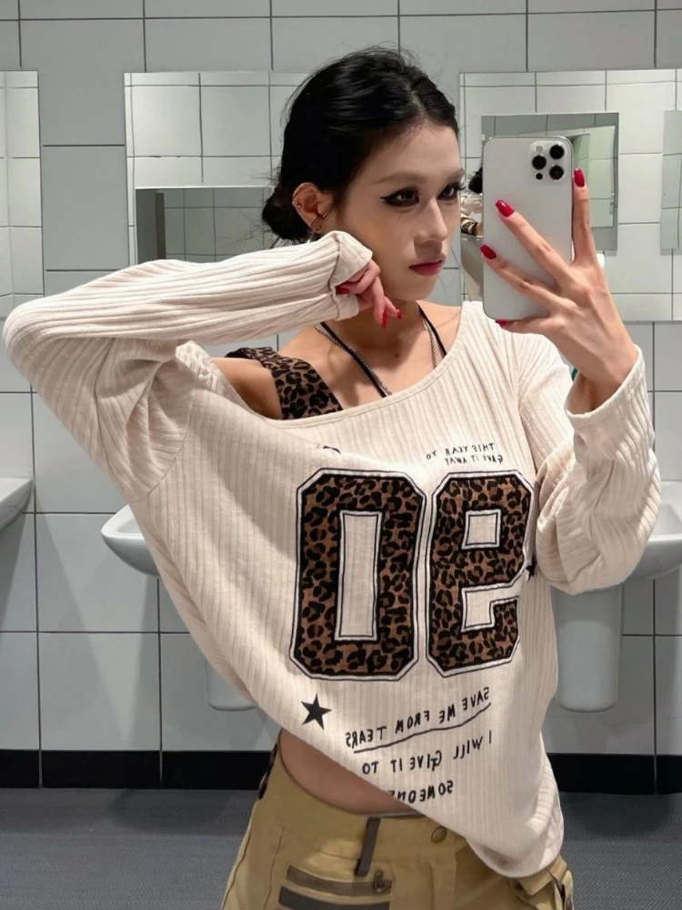 Y2K Patchwork Leopard Print T- - مراجعة Embroidery Shirt وسعره