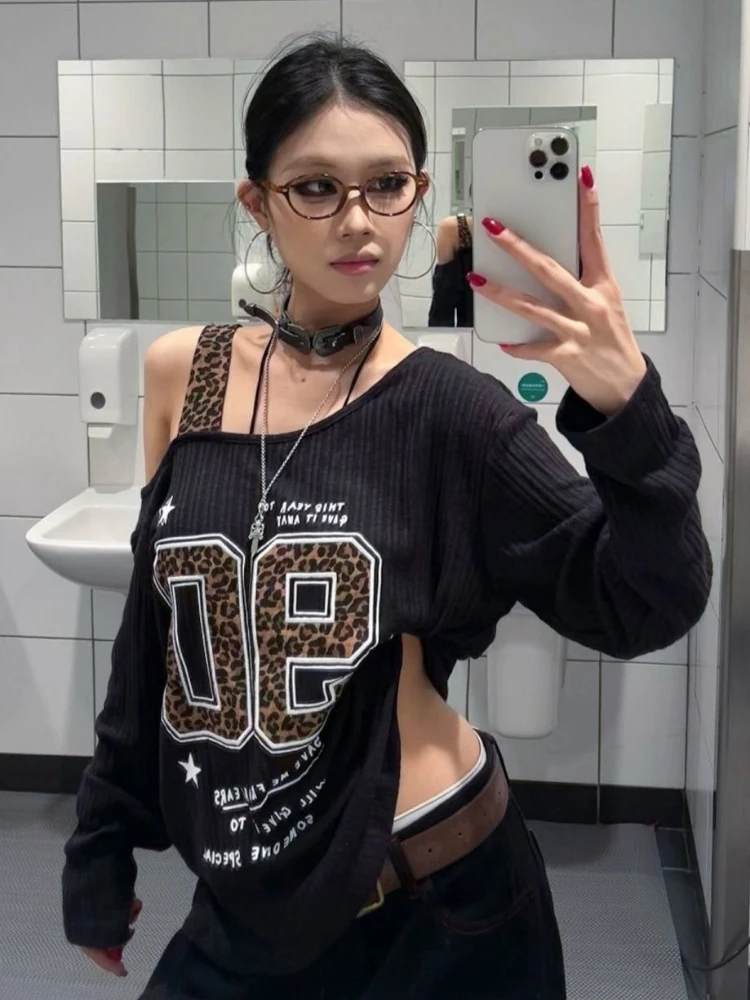 Y2K Patchwork Leopard Print T- - مراجعة Embroidery Shirt وسعره