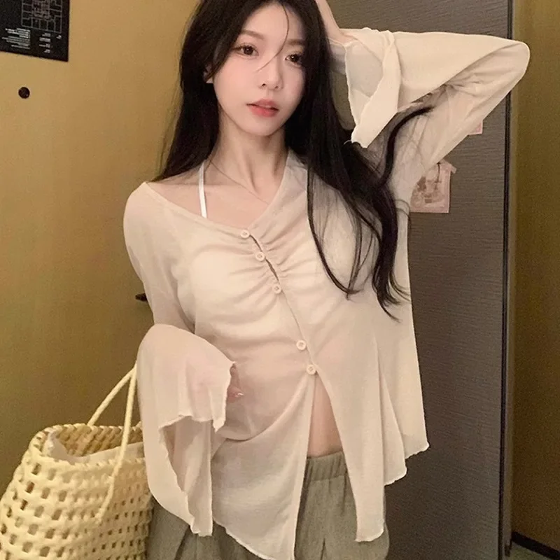 Sheer Flare Sleeve Blouse - Y2 - مراجعة Embroidery Shirt وسعره
