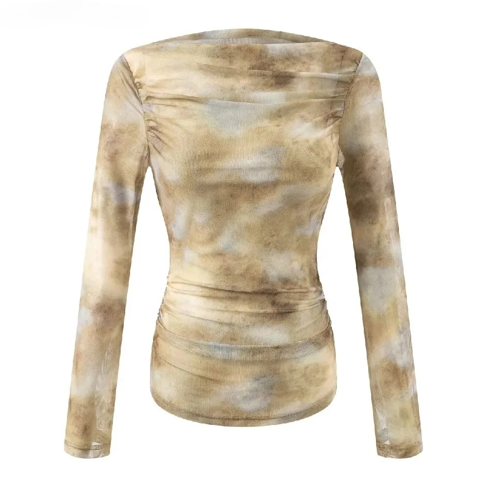 2025 Sexy Tie-Dye Print Ruched - مراجعة Embroidery Shirt وسعره