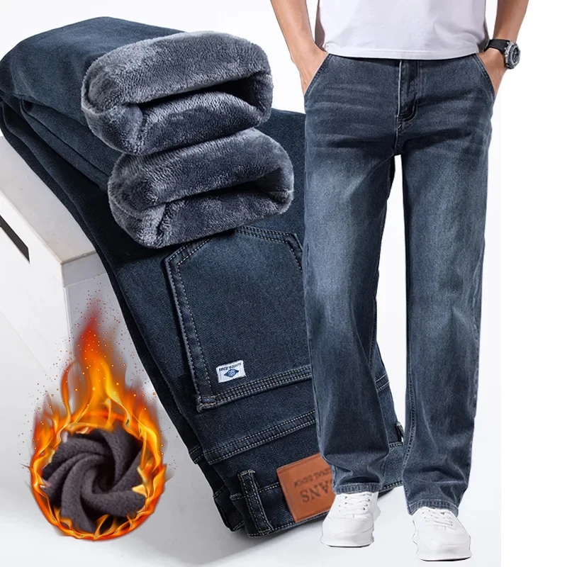 Winter Fleece Men Jeans Thick  - مراجعة Embroidery On Jeans وسعره
