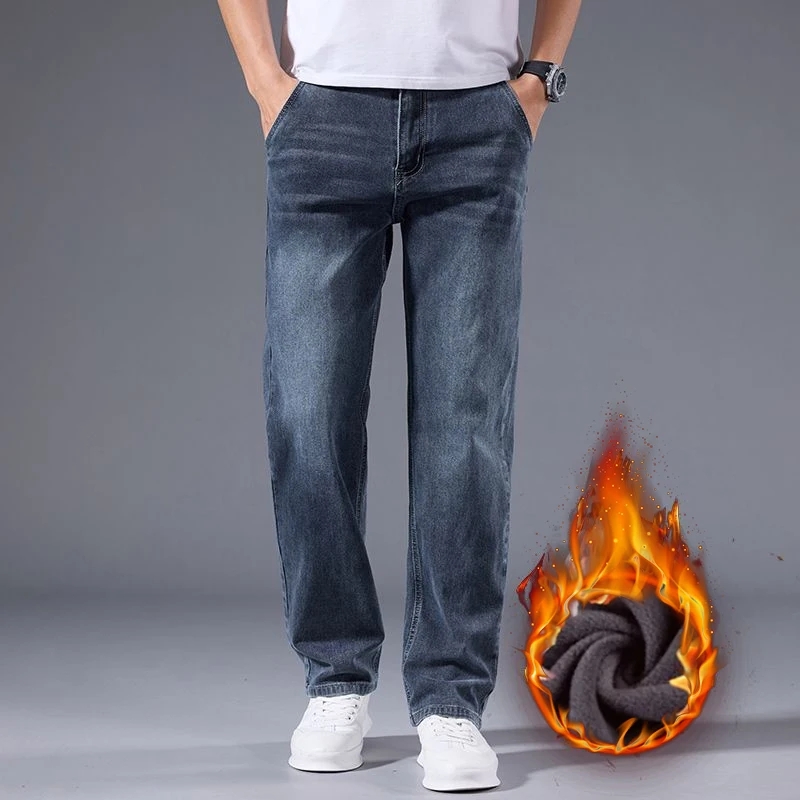 Winter Fleece Men Jeans Thick  - مراجعة Embroidery On Jeans وسعره