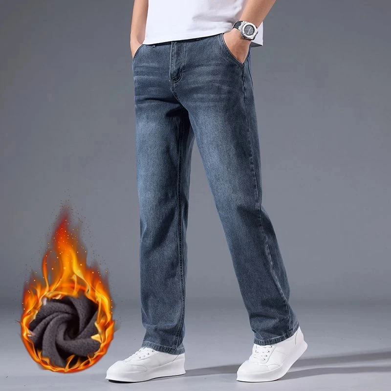 Winter Fleece Men Jeans Thick  - مراجعة Embroidery On Jeans وسعره