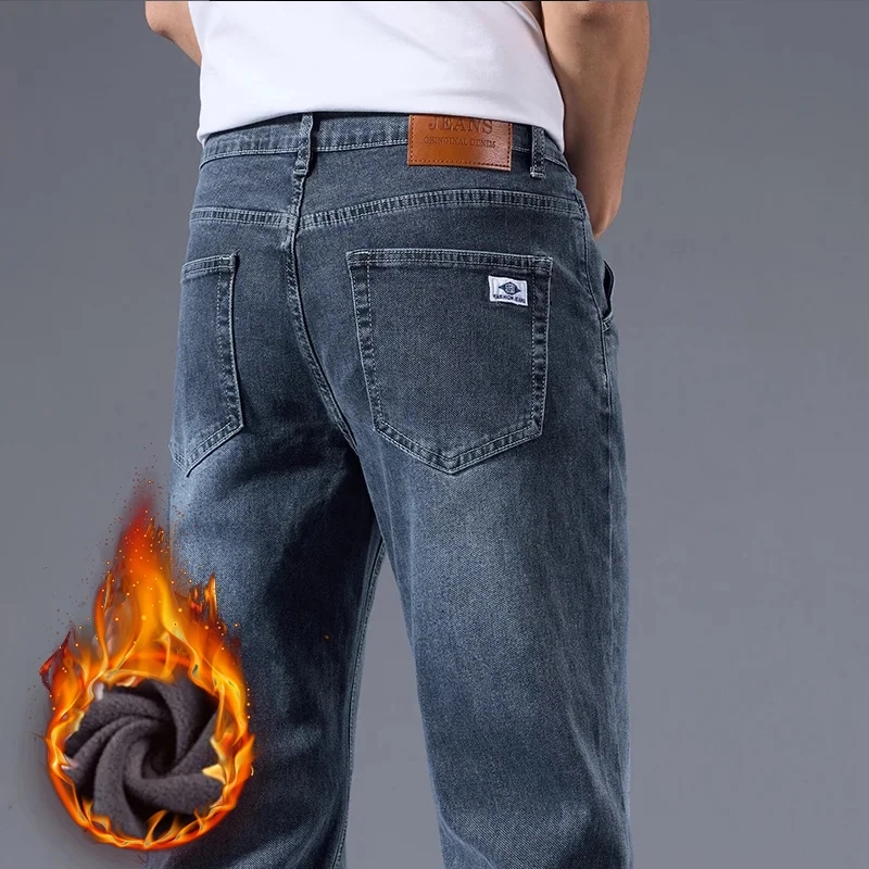 Winter Fleece Men Jeans Thick  - مراجعة Embroidery On Jeans وسعره