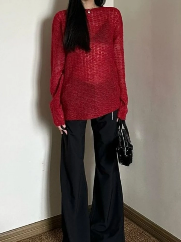 Y2K See-Through Knitted Women' - مراجعة Embroidery Shirt وسعره